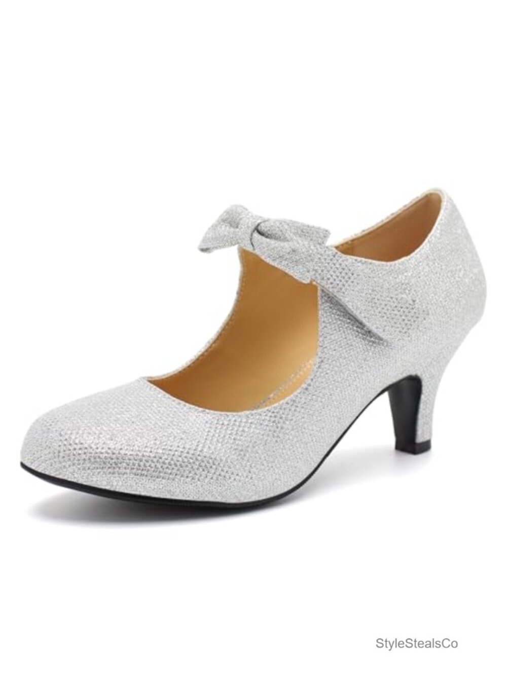 Women's Bow Mary Jane Pumps with Kitten Heel - Faux Velvet